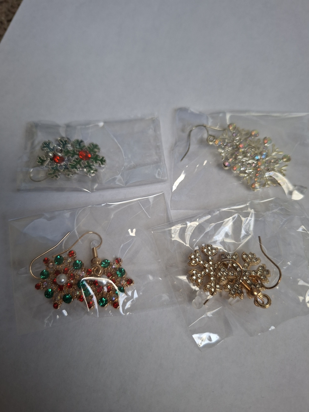 4 Pairs Festive Multicolor Floral Drop Earrings - Gold Tone